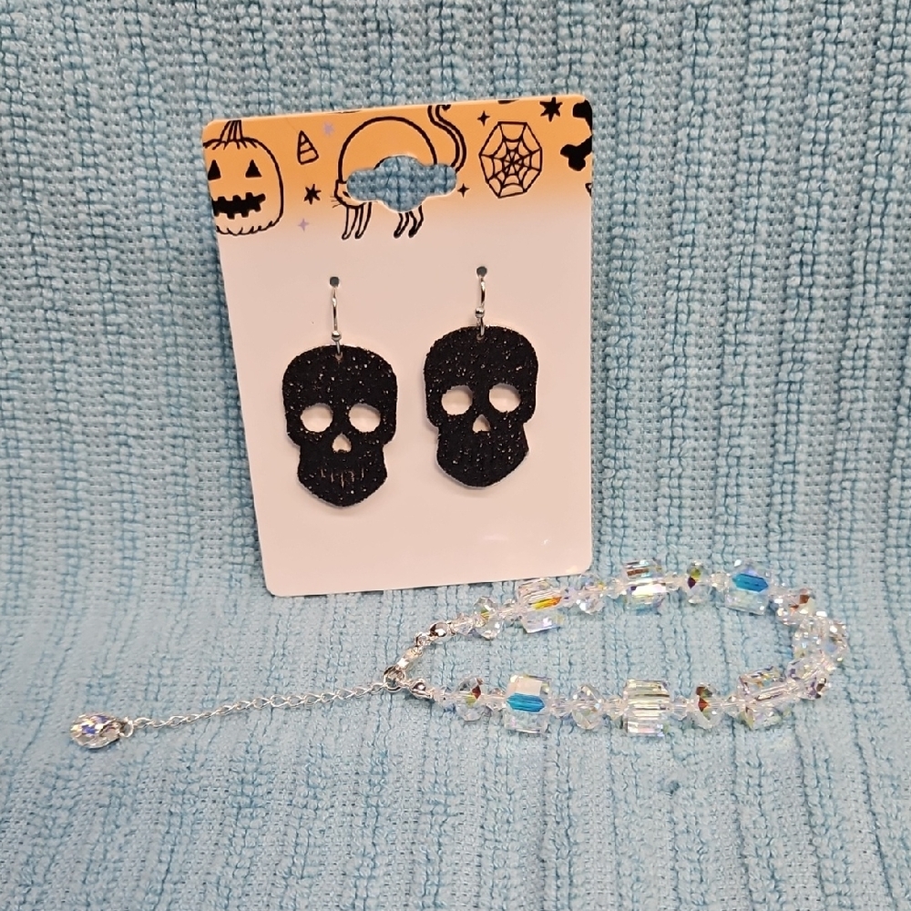 Skull Black Glitter  And Clear Prismatic